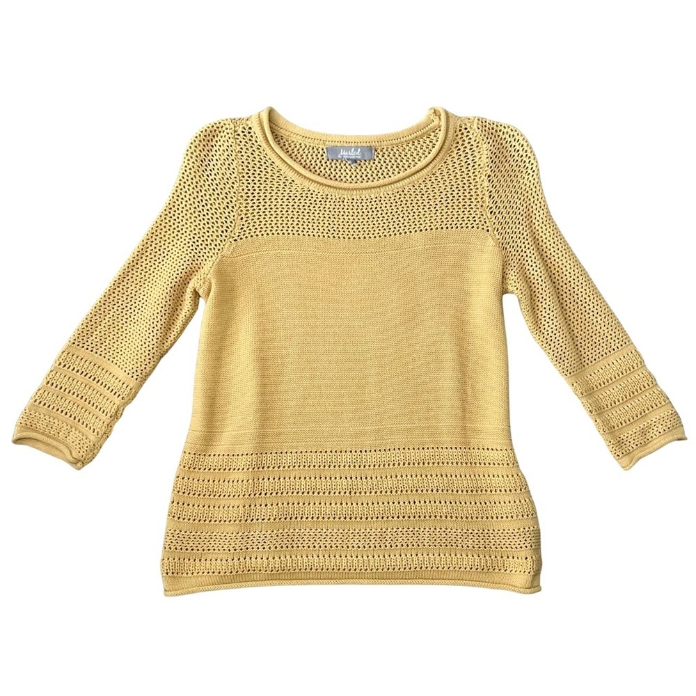 Marled Reunited Clothing Yellow Crochet Knit Sweater Size S